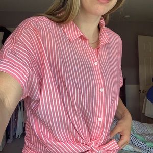 H&M Pink Striped Tie-Up Tee